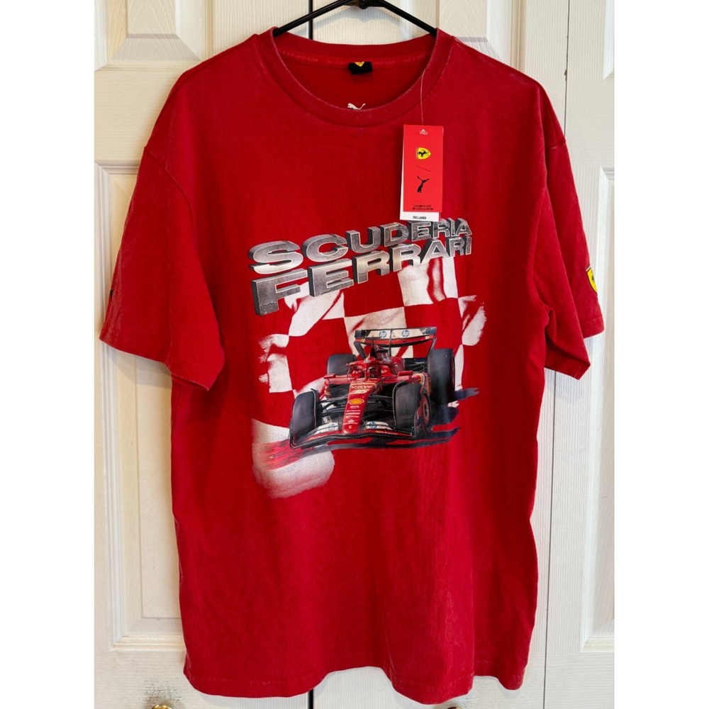 NEW PUMA Red Scuderia Ferrari Race Car Distressed T-Shirt Men's Size Medium